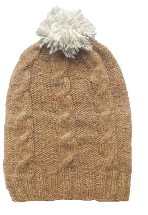 Mütze Bommel und Zopf zweifarbig